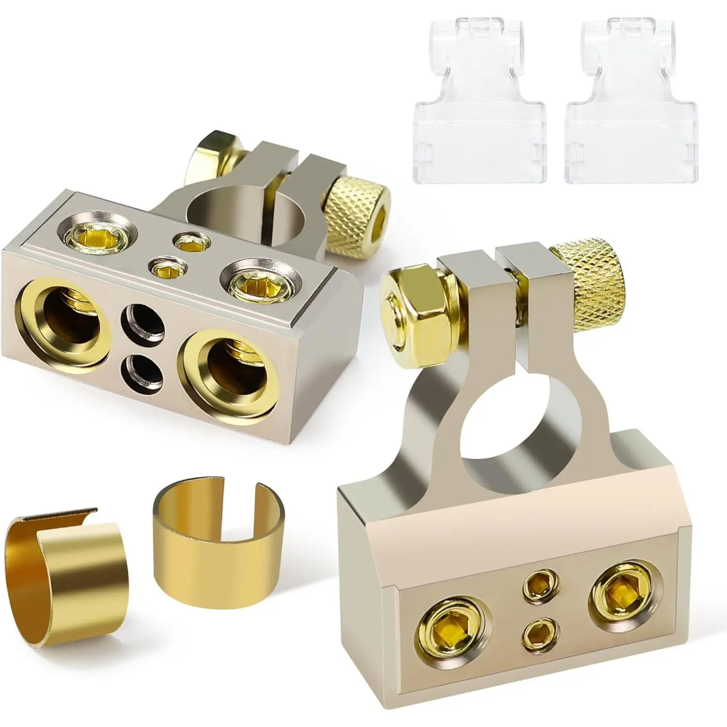 Battery Terminals, 0/4/8/10 Gauge Battery Terminal Connectors with Shims and Protective Covers, Car Cable Ends, 1 pair