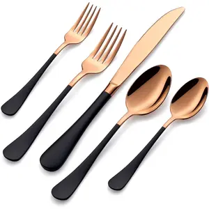 20-Pieces Rose  and Black Silverware Sets for 4,Black Handle Stainless Steel Cutlery Set, Include Forks Spoons and  Set, Dishwasher Safe Utensil Sets for Home Restaurant