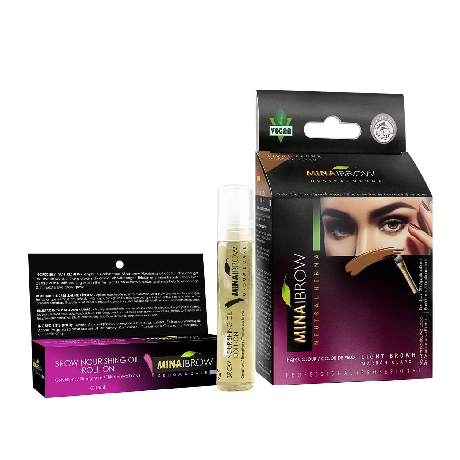 Mina Ibrow Henna Ligth Brown Tint Set with Nourishing Oil
