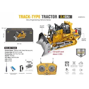 Remote Control Alloy Engineering Car Toy, 1:24 Bulldozer, Electric Dump Truck with Lights, Ideal Gift, 9 Channels, 2.4GHz