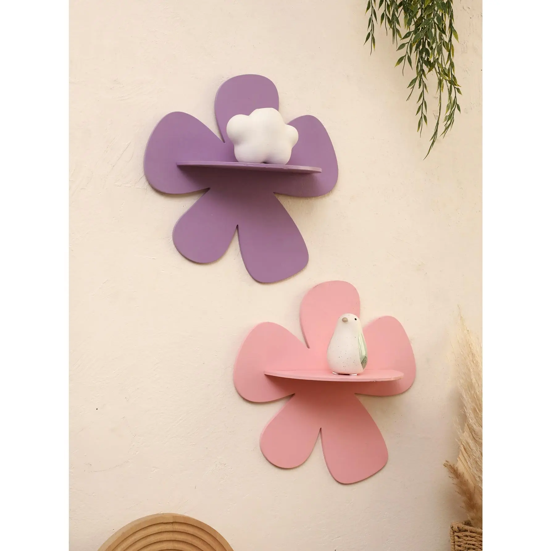 1Pc Flower Wall Shelf，Kids Room Storage Rack，Pink and Purple Flower Floating Wall Shelf, Wall Hanging , Cute Floral Wall Decor