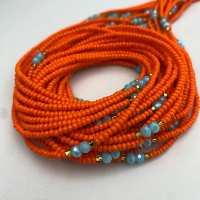 Orange  waist beads  Waist Beads- Tie On - Body Jewelry-    African Waist Bead- Plus size  Friendly 45"-50" Long