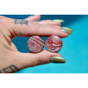 Genuine Red Stripe Zebra Jasper Stone Double Flare Plugs - Polished, Bold Dark Striping, Stone Variation Natural Crystal Earrings Jewelry Accessories