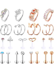 26pcs 20G 16G Lip Rings for Women Men Surgical Steel Opal Labret Monroe Lip Rings Hoop Nose Lip Nail Tragus Helix Cartilage Earrings Studs Ring CZ Studs Nose Monroe Medusa Piercing Jewelry Retainer 8mm Body Piercings Set