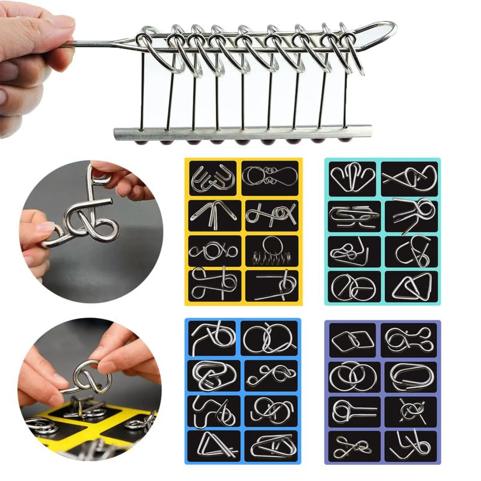 Challenging Brain Puzzle,Physics Mind Metal Puzzles,Metal Brain Teaser Puzzles,9 Linked Rings Metal Puzzle,Ring Toy Set Puzzle Pieces Game Solution Interlock Metal Wire Puzzle Solving.