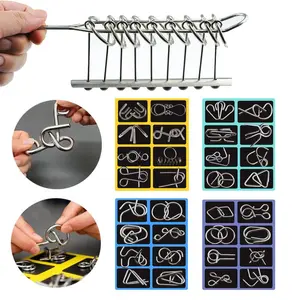 Challenging Brain Puzzle,Physics Mind Metal Puzzles,Metal Brain Teaser Puzzles,9 Linked Rings Metal Puzzle,Ring Toy Set Puzzle Pieces Game Solution Interlock Metal Wire Puzzle Solving.