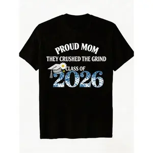 Unisex 100% Cotton 180g All-Season Graphic Tees, Family Pride Class of 2026 Graduation Commemorative T-Shirt, Graduation Gift Suitable for Outings, Leisure