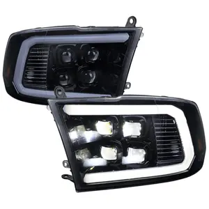 2009-2018 RAM 1500 / 2019 RAM Classic / 2010-2018 RAM 2500 3500 LED Bar Sequential Turn Signal Projector Headlights (Glossy Black Housing / Smoked Lens)