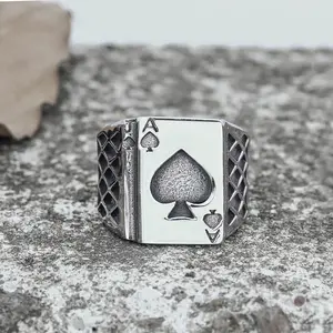 GTHIC Spades Poker Stainless Steel Ring Minimalist Jewelry for Men and Women Daily Wear Fashion Accessories