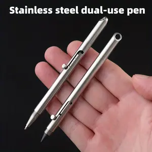 Stainless Steel Push-Button Dual Pen Metal Signing Pen No Sharpening Pencil Keychain Portable Travel Pocket Pen Multi Purpose Pens Writing Pens