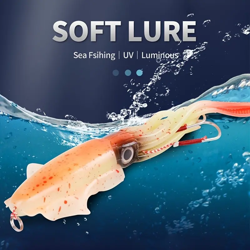 Octopus Bait Dual Hook Squid Bait 15cm 60g, Deep Sea Soft Lure, Fishing Gear, Saltwater Fishing Accessories, Realistic Artificial Bait, Soft Plastic Lures