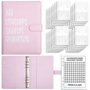 Pink Black 100 Envelope Savings Challenge Notebook With 100 Pre Punched Holes Cash Envelopes And Savings Tracker For Students Adults Family