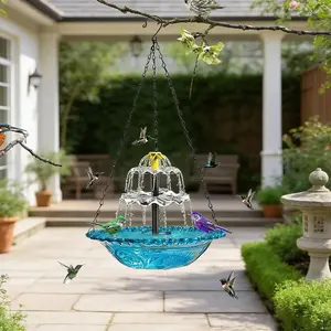 2026 New Solar-Powered Hanging Bird Bath Fountain with Glass Bowl and Solar Power Supply