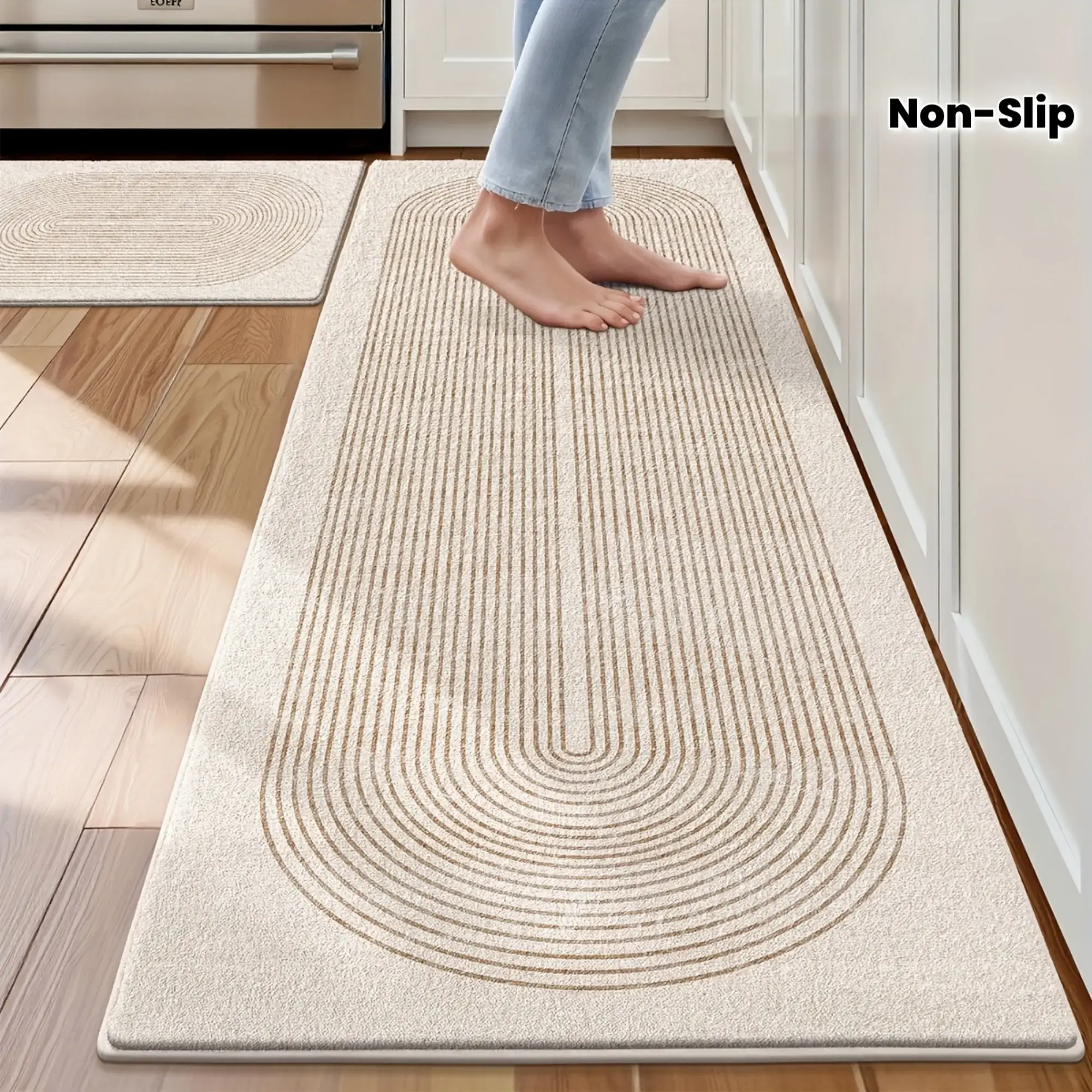 1pc/2pcs Non Slip Washable Kitchen Mat Set, Simple Geometric Kitchen Mats for Floor, Runner Mat Set of 2 for Front of Sink, Laundry Room, Hallway Home Decoration