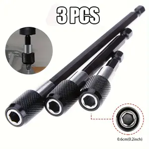 3-Piece Hex Shank Drill Bit Extension Set, 1/4" Quick Release, Self-Locking, 60Mm-100Mm-150Mm Lengths - Metal Electric Tool Accessories