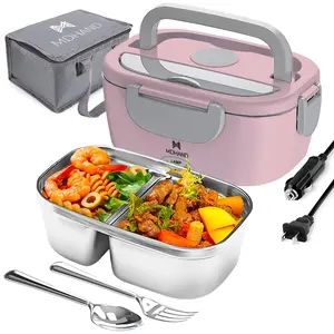 Lunch Box 12V/24V Car Portable Food Warmer, Stainless Steel Heated Meal Container W/ Fork & Insulated Bag, for Truck Drivers, Office, Travel, Camping, College(Fast Heating)#Summervibes