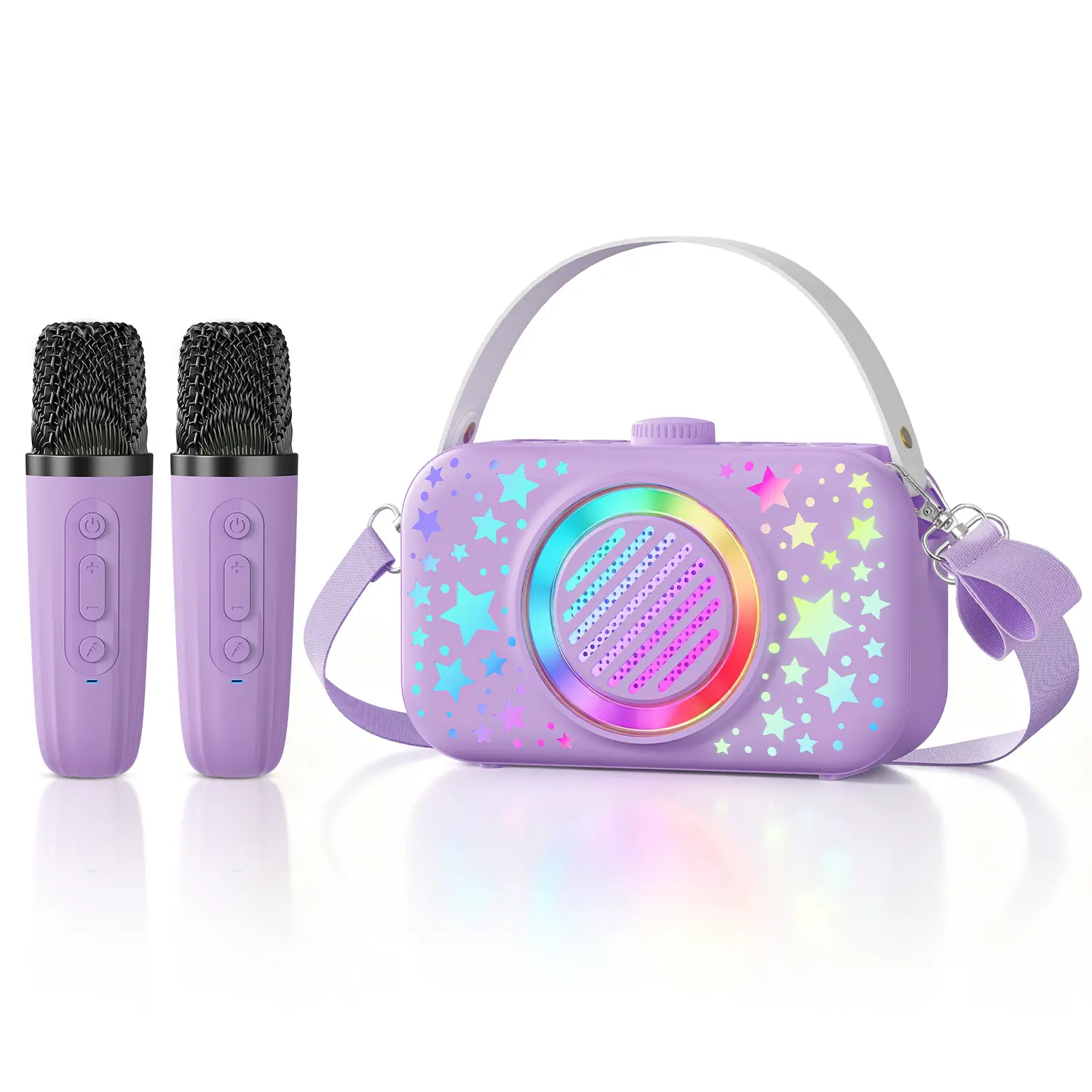 Portable Karaoke Machine with 2 Wireless Microphones, Star RGB Light Bluetooth Karaoke Speaker, USB charging, Mini Portable Speaker, Ideal Birthday Gift