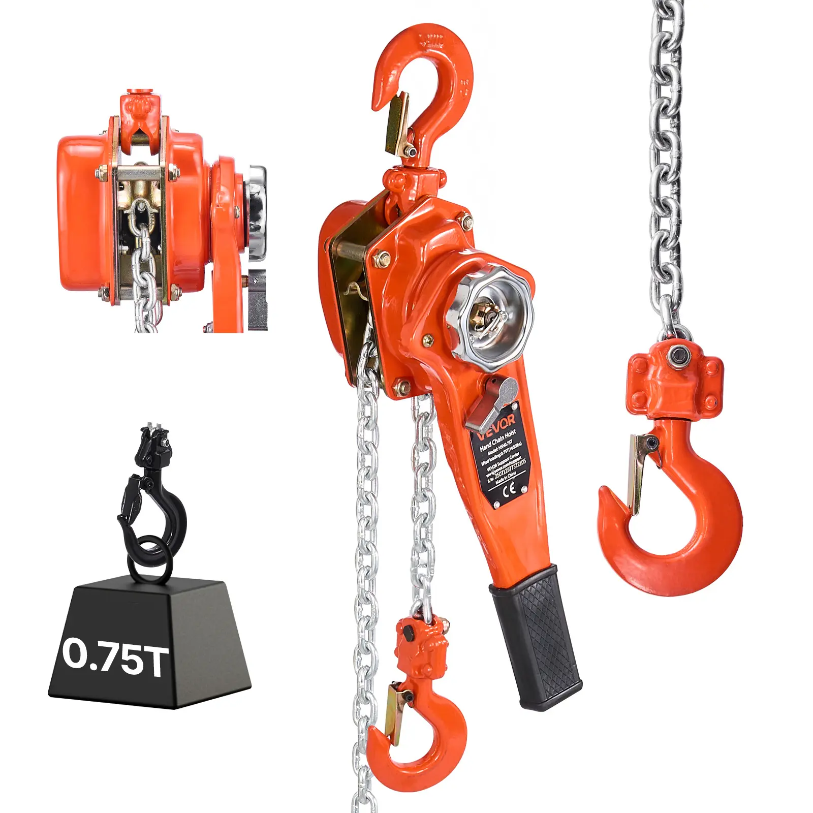 【Summerfinds】VEVOR Heavy Duty Manual Lever Chain Hoist, 3/4T 1650LBS Capacity, 10FT Lift 6mm G80 Steel Galvanized Chain, Dual Pawl Brake, 360° Rotating Ergo Handle, Compact Powerful Design, Corrosion Resistance, for Warehouse Heavy Duty Lifts, Machinery,,