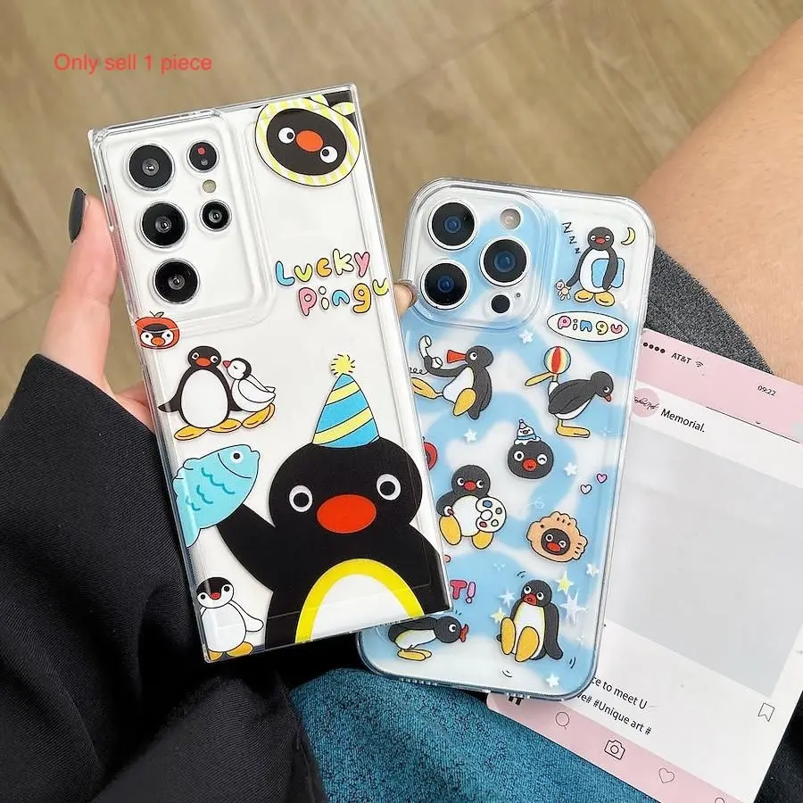 Pingu Penguin Cartoon Case For iPhone 17 Air 16 16e 15 Pro Max 14 13 12 11 Pro X Xs Max XR 14 Plus Soft Shockproof Protective Cover Shockproof Smartphone Casing Accessories