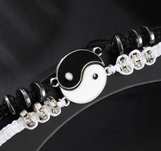 Minimalist style black and white yin and yang gossip couple best friend bracelet Trendy Stack Bangle
