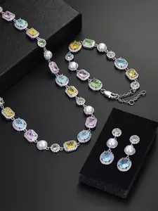 3 pieces of ICED CHICS ice flower light color Elegant Jewelry Set, necklace, bracelet, ear stud Matching Jewelry Set, Trendy Jewelry Set, hip-hop ear accessories, versatile, suitable for both men and women, the best choice for gifting, Jewellery Gift Set