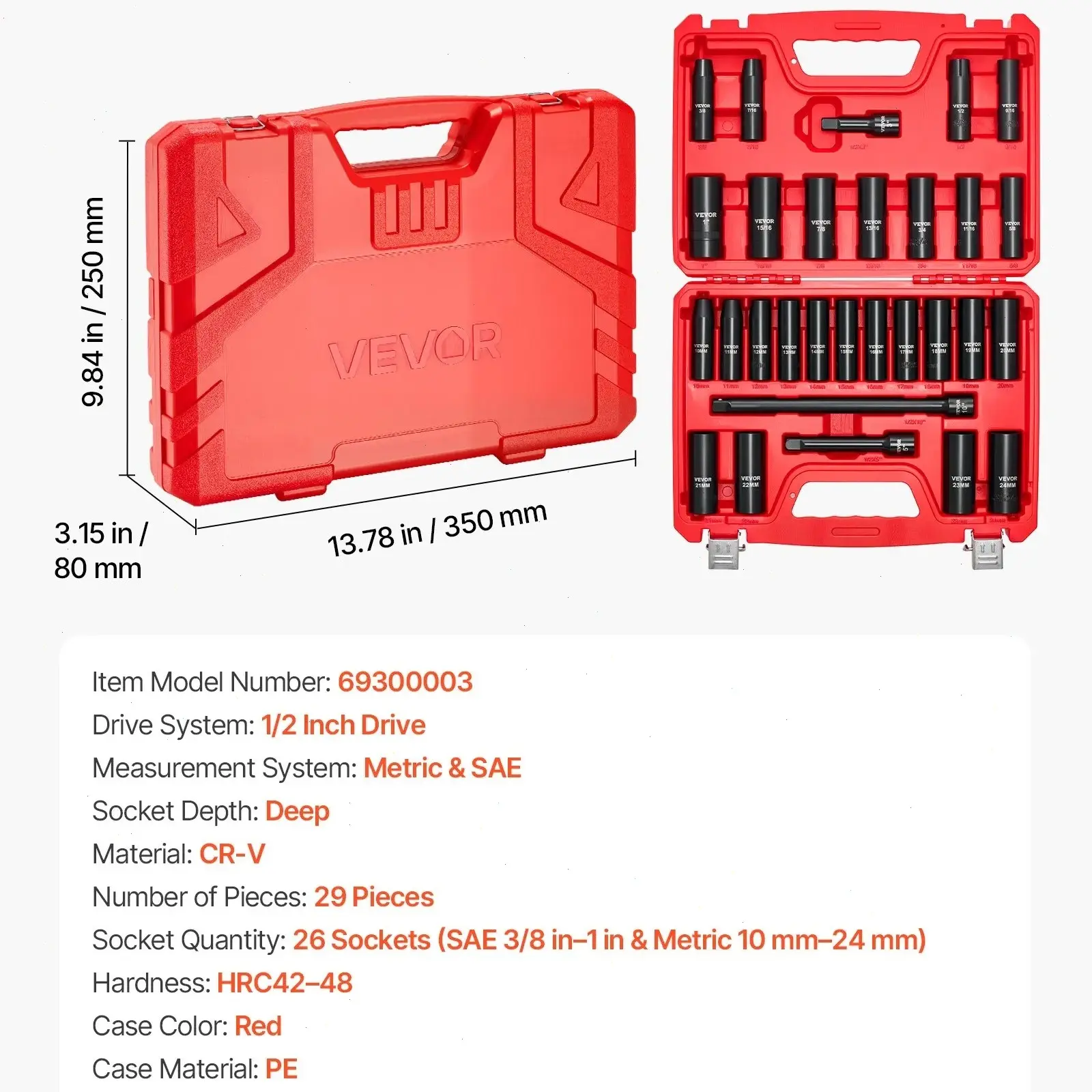 29 pcs, 3/8" SAE and Metric