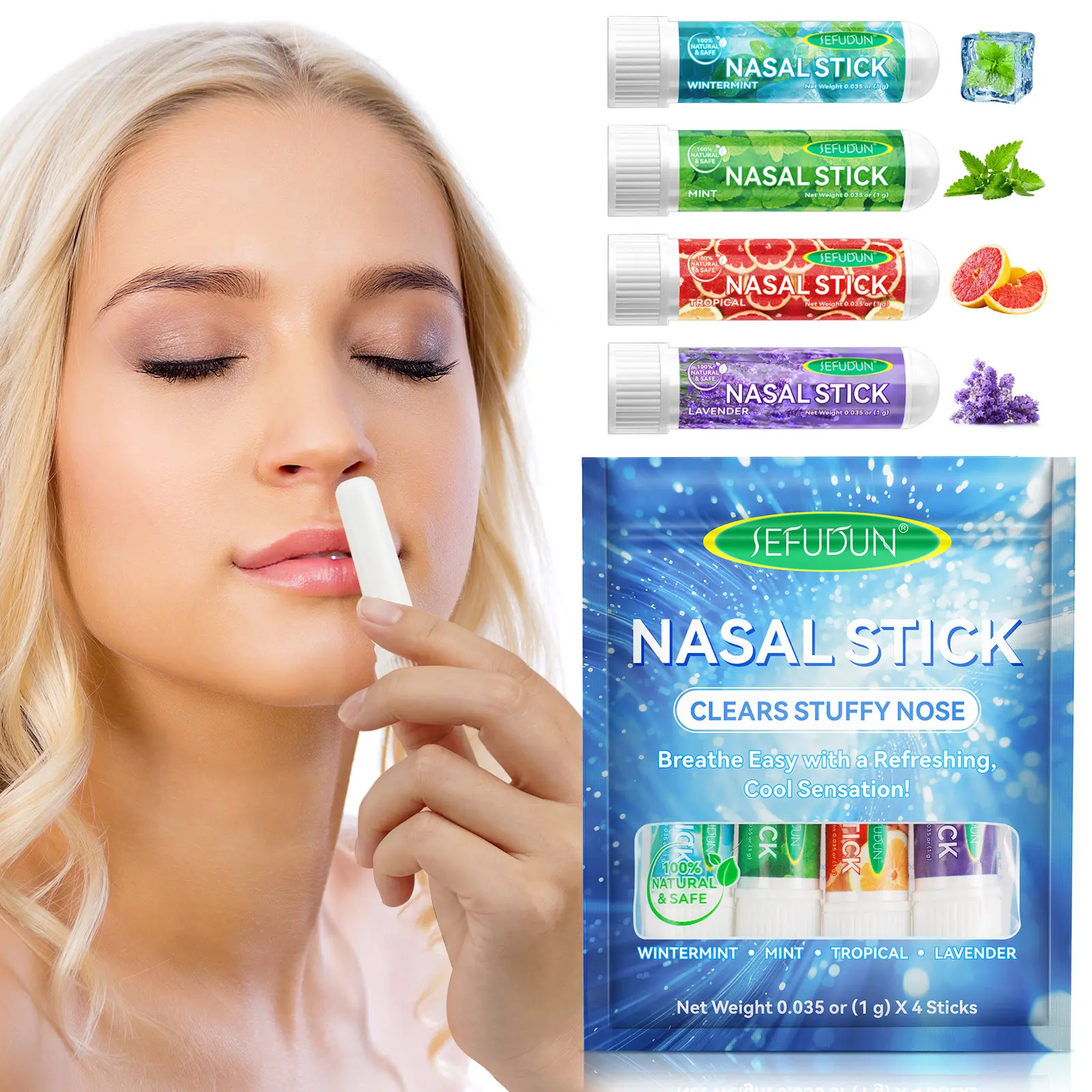 Natural Plant Essential Oil Inhaler Stick, 4pcs/8pcs Fresh Aromatic Inhalers, Unisex Daily Use, Menthol Relief, Health Nasal Congestion