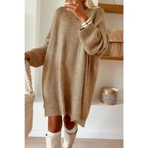 Women Khaki Oversize Slouchy Sweater Dress
