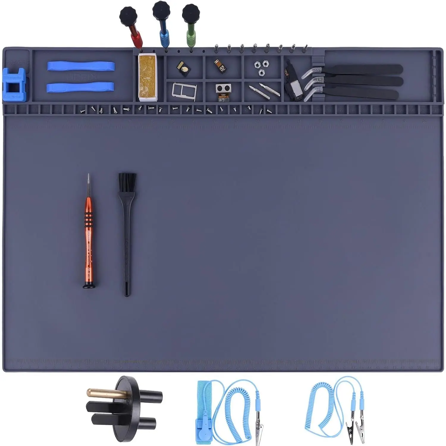 ESD Safe Anti-Static Soldering Mat (20.7in x 13.4in) - 932°F (500℃) High-Temperature Resistance Coefficient FDA Standard Mat with Grounding Cord, Free Accessory Kits, Product Instruction for Computer Repair (Birthday Gift Option)