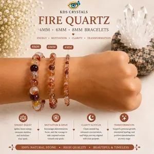 Fire Quartz Bracelet, Genuine Fire Quartz Crystal Bracelet, 4mm 6mm 8mm Beaded Bracelet, Hematoid Quartz Jewelry, Healing Crystal