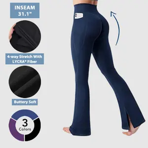 Flamingals Split Hem Hidden Scrunch Flare Leggings With Pockets 31" Womenswear Sports Pants