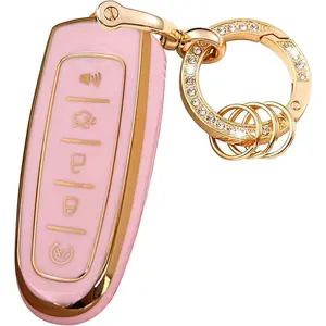 Keyless Entry Systems for Ford Key Fob Cover Fit for Ford C-Max Edge Escape Expedition Explorer Flex Focus Taurus Lincoln MKS MKT MKX Navigator (Pink-Gold)