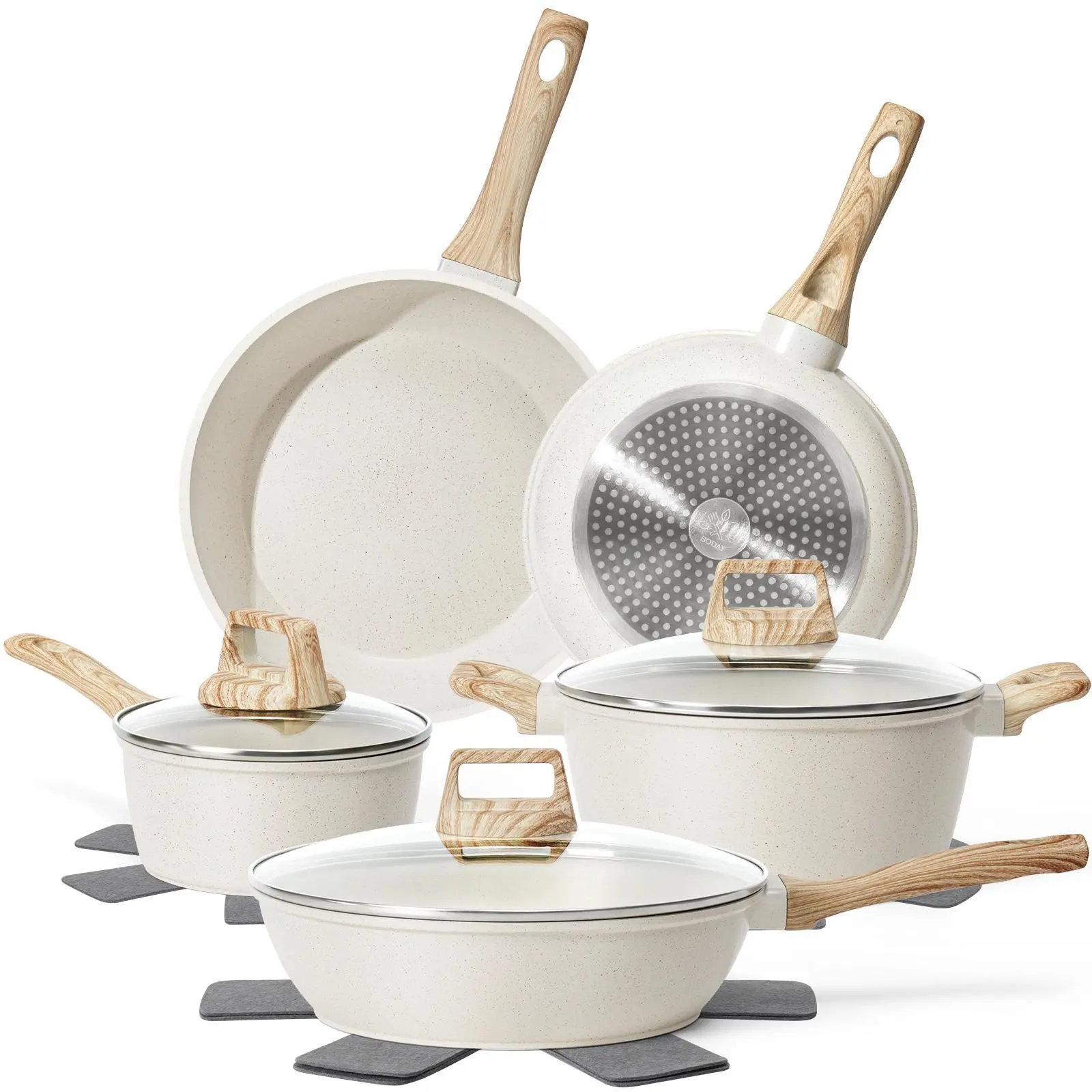 12pcs Pots and Pans Set Non Stick Kitchen Cookware Sets Granite Cooking Set with Frying Pans, Saucepans, Nonstick Pots with Glass Lid, summersale,home essentials,backtoschool, glowup