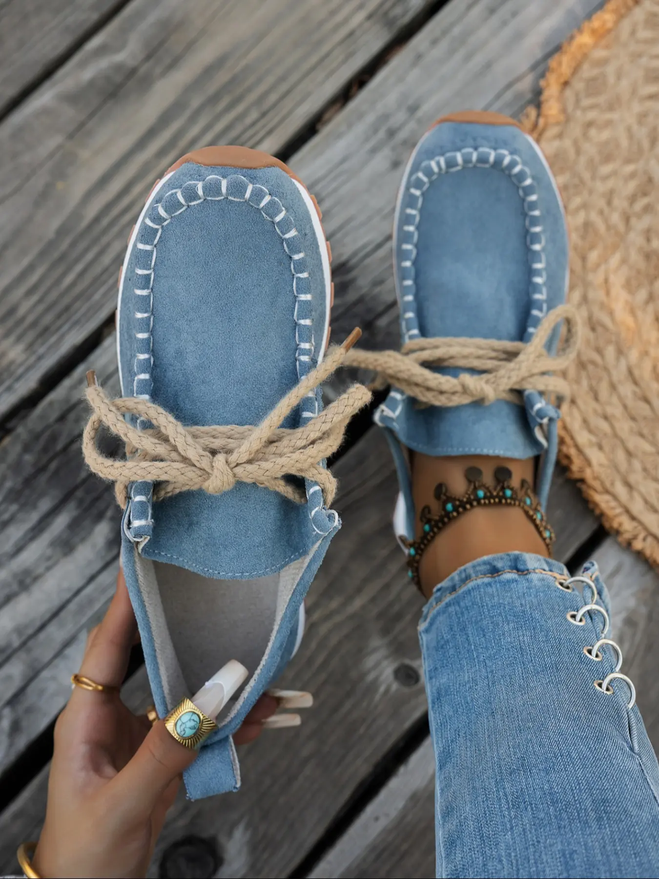 Boho Style Women's Lace-Up Vintage Thick Sole Flats, Soft Rubber Sole Casual Loafers, Breathable Lightweight Design, All-Season Wear, Flatform, Walking Shoes, Platform Flats, Soft Soled Shoes