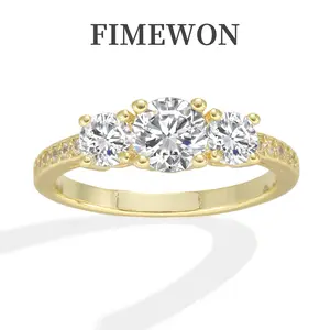 Fimewon 18K Gold 3-Stone Round Style Ring with Dainty Oval-Cut Cubic Zirconia for  Promise Gift Timeless Elegance Versatile for Weddings & Parties，gifts for girl friend,Fashion Jewelry Accessories for Women & Girls. #Stress Relief #Anxiety Rings toe rings