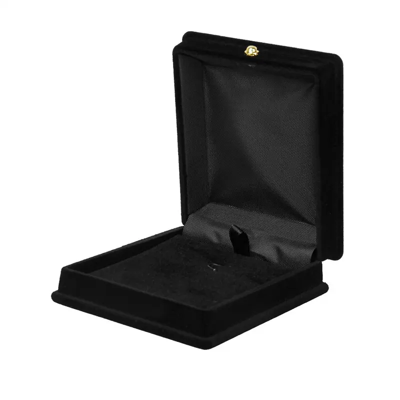 Black Velvet Jewelry Box for Wedding and Engagement, Elegant Rectangle Display Case for Necklace and Earring Sets, 3.5 x 3.11 x 1.18 in, 8.9X7.9cm, Display & Store
