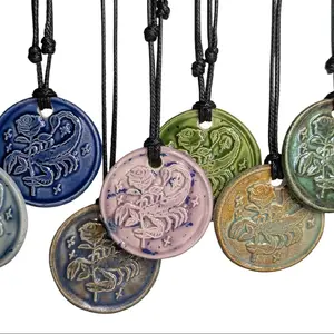 Scorpion Rose Handmade Ceramic Pendant Y2K Style Boho Hippie Whimsical Choker Adjustable Black Corded Necklace Clay Charms Jewelry