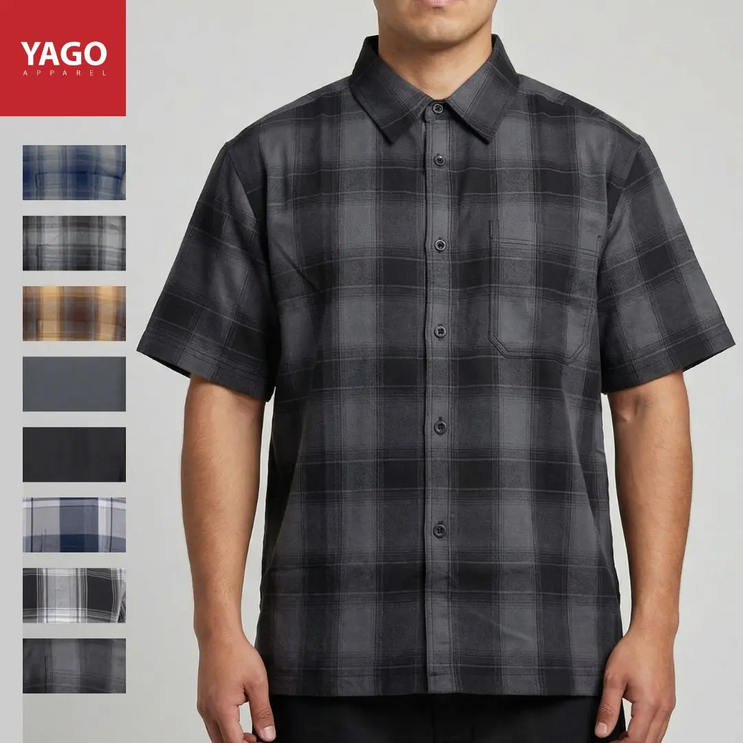 Yago Apparel Men's Plaid Checked Short-Sleeve Top - Menswear Shirt with High-Quality Materials for Long-Lasting Wear, Versatile Design for Casual Occasions, Multiple Sizes Available, Shortsleeve, Blue Plaid Men's Casual Shirts, Collared Short Sleeve Men's