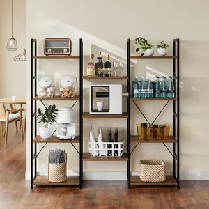 Triple Wide 4-Tier Industrial Bookshelf - Rustic Brown Wood and Black Metal Bookcase with 11 Open Shelves, Adjustable Feet, Easy Assembly for Home and Office