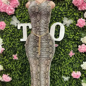 Women's Casual Dress - Snake Print, Sleeveless, Slim-Fitting, Plain Design