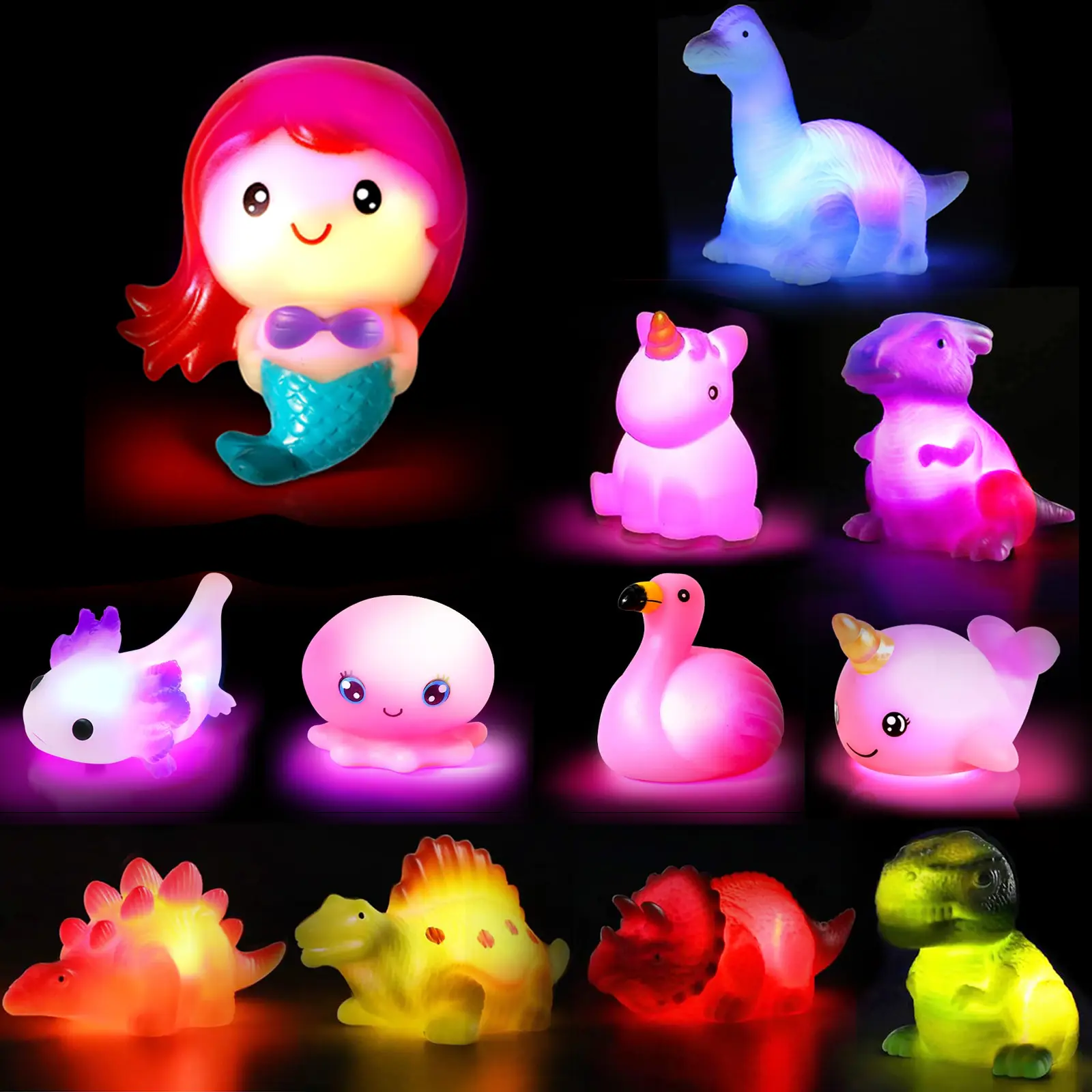 6PCS Light Up Water Toys, Floating Dinosaur & Mermaid Toys for Kids 3+, Suitable for Pool, Water Play, Bathtub and Shower