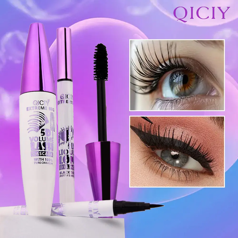 Glam 4-Piece Cosmetic Makeup Set - 6g Volumizing Mascara, Eyeliner, Eyeshadow, Tint - 36-Hour Waterproof Beauty Bundle Kit for Flawless Makeup Routine, Mascara Eyeliner Pair, Single Kit Completes Eye and Brow Looks