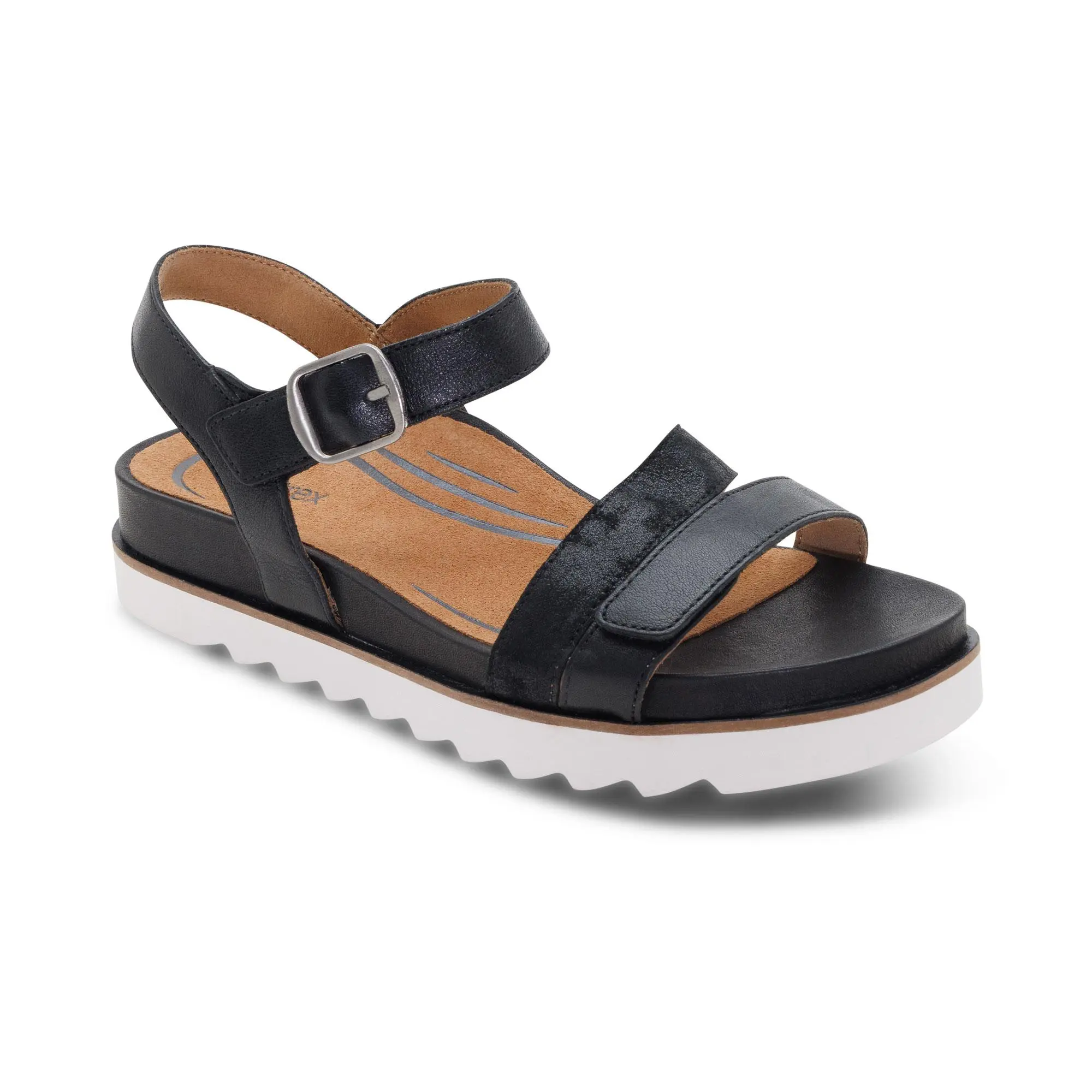 Aetrex Cass Arch Support Sandal - Black | Women's Orthotic Wedge Sandals with Arch Support & Comfort, Rubber, Leather, Footwear
