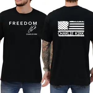 Freedom Charlie Kirk USA Flag T-shirt – Patriotic American Pride Tee, Unisex Streetwear Style, For Men & Women 100% Cotton, All Colors, Sizes S-4XL