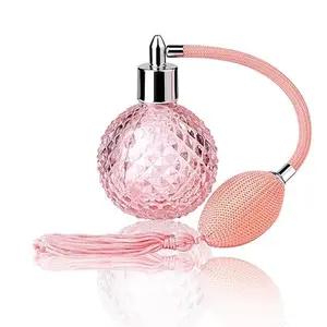 Vintage Perfume Spray Bottle 100ml Pink Refillable Atomizer with Long Tassel Elegant Glass Fragrance Bottle for Women Classic Retro Design Decorative Mist Sprayer for Vanity, Travel, and Gift Collection