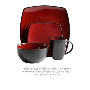 Gibson Elite Soho Lounge Square Reactive Glaze Stoneware Dinnerware Set, Service for 4 (16pc)