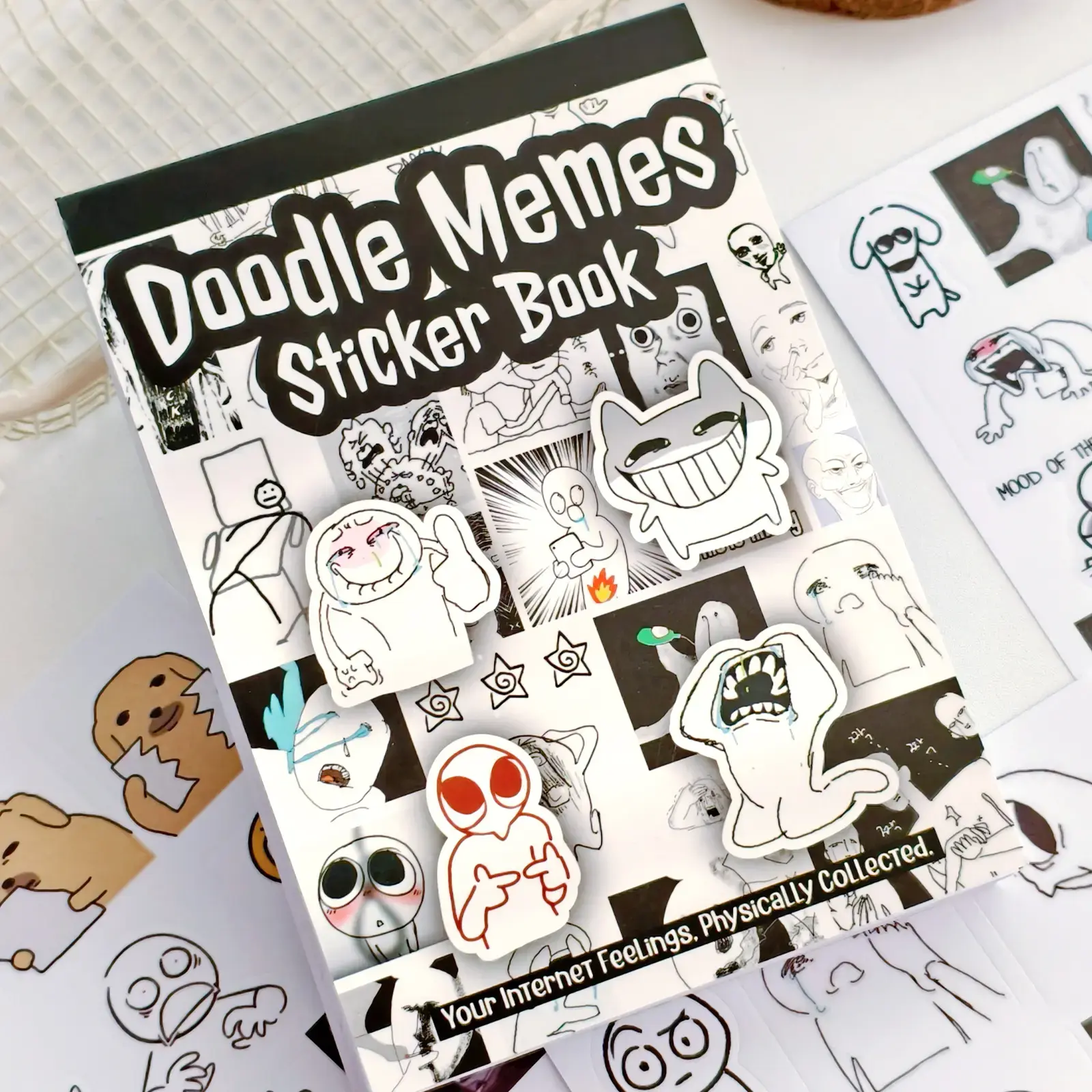 Doodle Meme Sticker Book with Cover – 460 Hand-Drawn Funny Aesthetic Decoration Adhesive Colorful Paper Stickers for Journaling, DIY Crafts, Great Gift for Teens, Planner Enthusiasts, Decoration Sticker