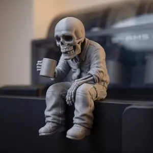 8cm Work Burnout Skeleton Ornament, Funny Coffee Skeleton Desk Decor, Gothic 3D Printed Statue for Home Office, Sarcastic Work From Home Companion, Printed Home Ornaments