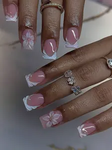 French Manicure Nail Art Kit, 3D Flower Design, Elegant & Stylish Nails, Perfect Gift for Her, Easy DIY Application