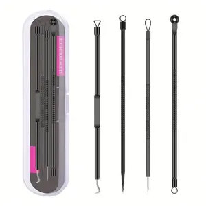 TikTok Viral 4-Piece Stainless Steel Acne Care Tool Set - Professional Blackhead Extractor, Blackhead Pore Remover, Precision Pimple Popper, Pore Cleansing Kit for Women & Men Facial Skin Care